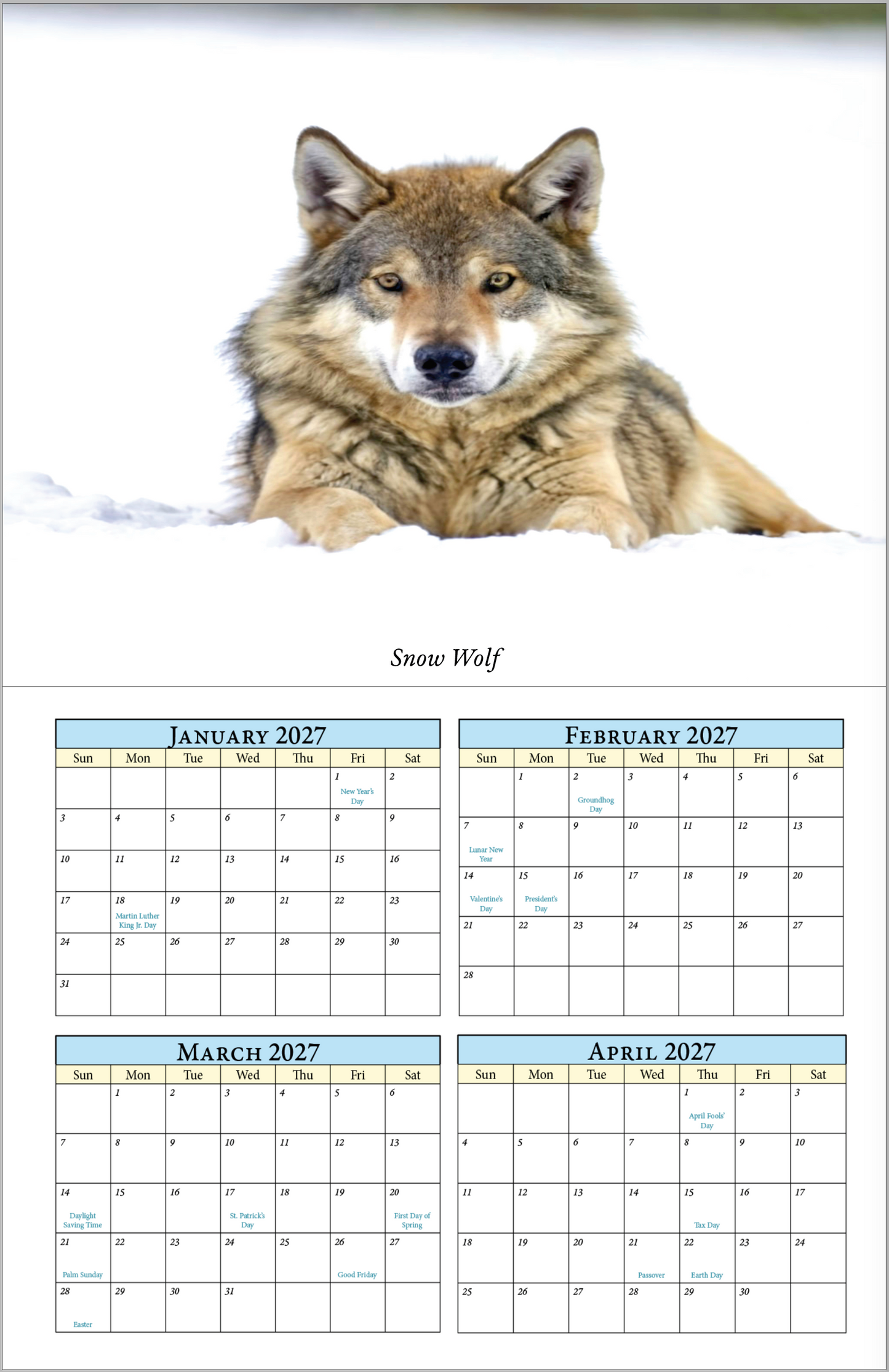 Enchanted "Wildlife" 2026 - 2027 Wall Calendar