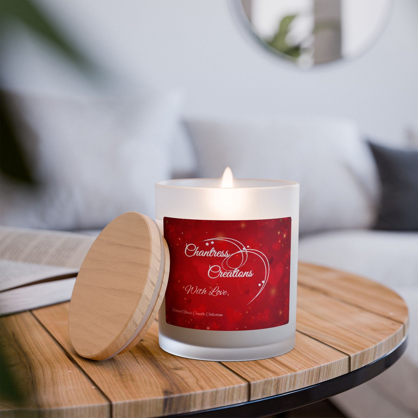 "With Love" Premium Wood Wick Frosted Glass Candle, 11oz