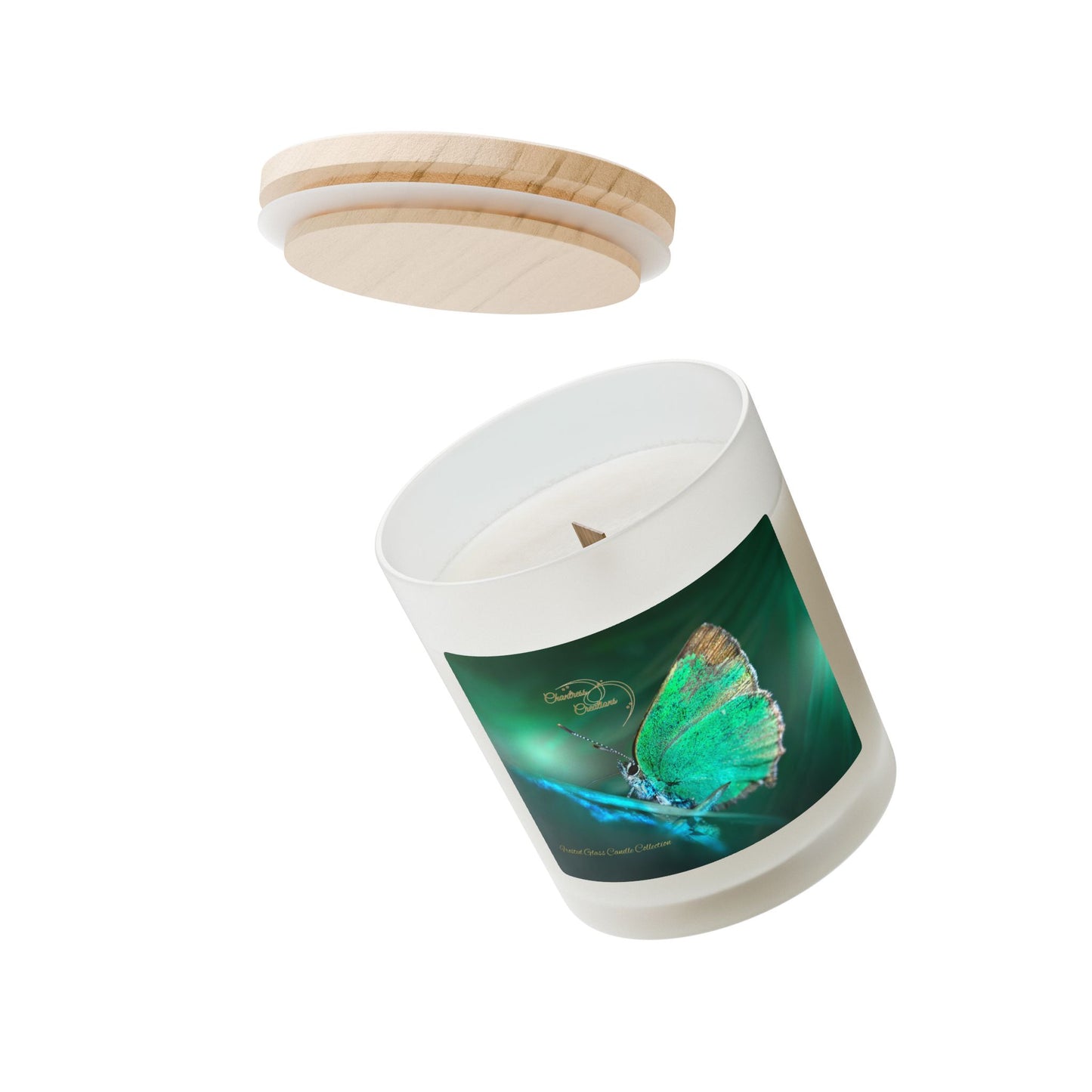 Butterfly Premium Wood Wick Frosted Glass Candle, 11oz