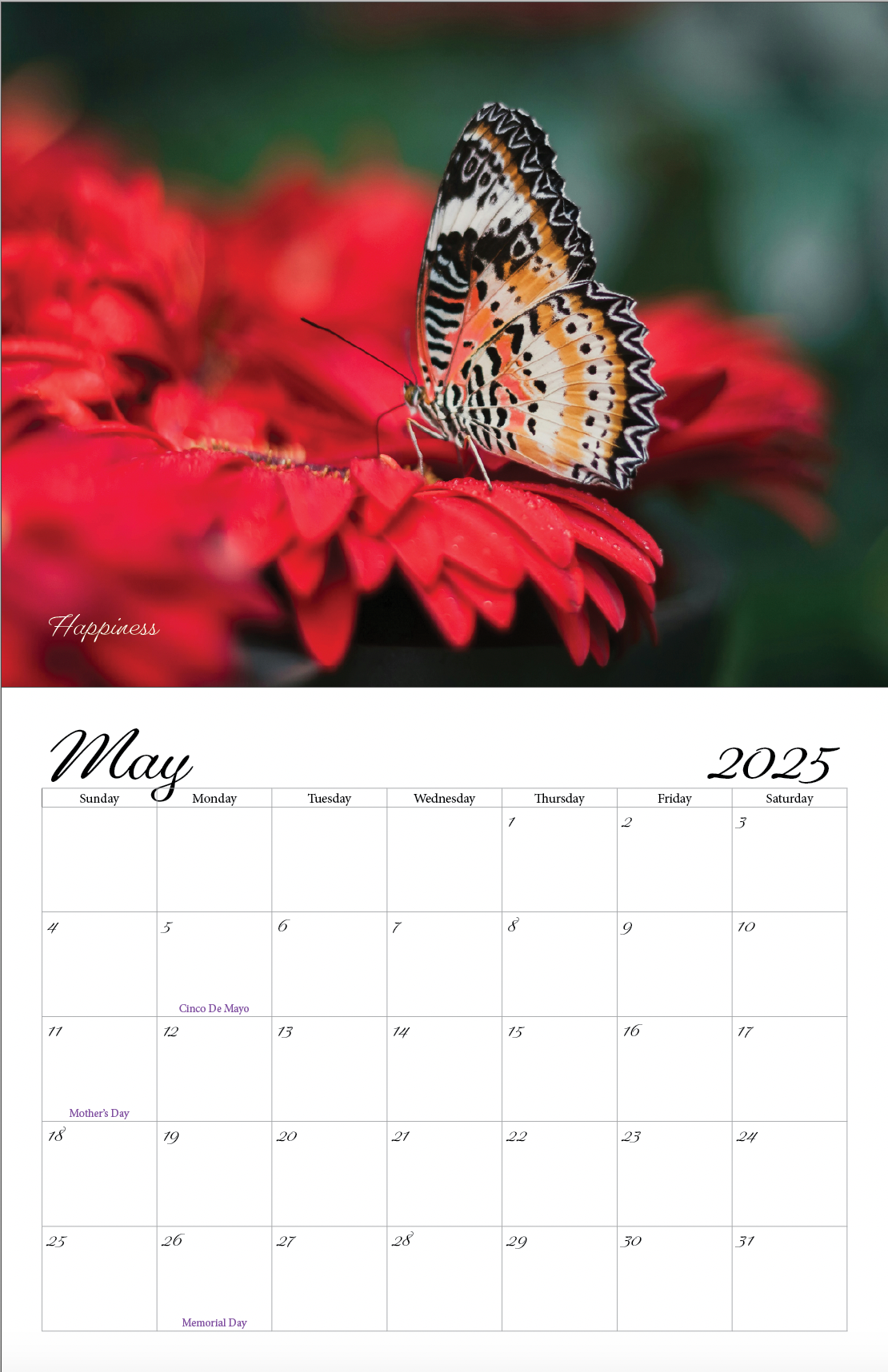 Beautiful "Butterflies" Special Edition 2025 Wall Calendar